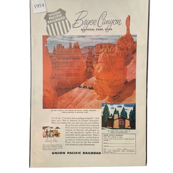 Vintage 1954 Union Pacific Rail Bryce Canyon Utah Ad Advertisment - Picture 5 of 5